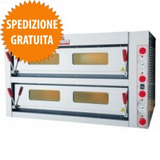 Forno Pizzeria 6+6 Pizze a 2 Camere Elettrico, Piano in Refrattario con Frontale Inox